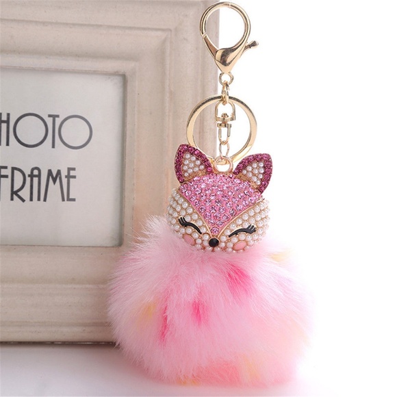 Cinderella's Closet Accessories - Adorable Fox Pom Pom Handbag Charm / Keychain
